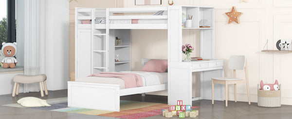 English Elm Twin Loft Bed with Standalone Sleeper Desk Wardrobe and Shelves for Kids Rooms LT000820AAK