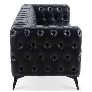 English Elm 84.06 Inch Tufted Pu Leather Three Seat Sofa with Sled Iron Legs for Living Room W68041369