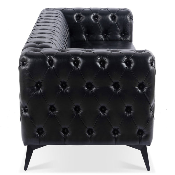 English Elm 84.06 Inch Tufted Pu Leather Three Seat Sofa with Sled Iron Legs for Living Room W68041369