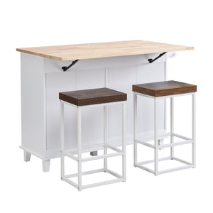 English Elm Topmax Farmhouse Kitchen Island with Drop Leaf Storage Drawers and Two Stools Included SH000234AAK