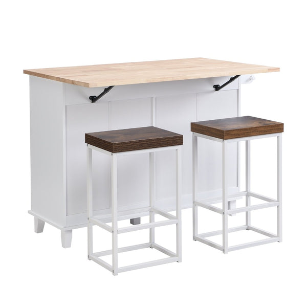 English Elm Topmax Farmhouse Kitchen Island with Drop Leaf Storage Drawers and Two Stools Included SH000234AAK