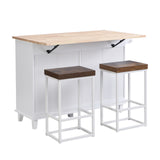 Sydney Farmhouse Kitchen Island Set with Drop Leaf and 2 Backless Stools