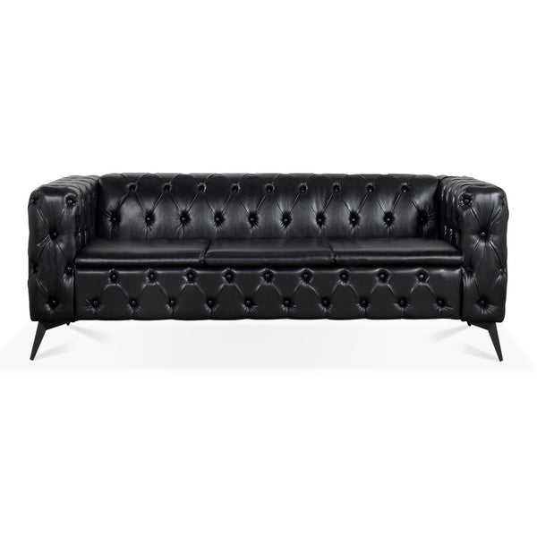 English Elm 84.06 Inch Tufted Pu Leather Three Seat Sofa with Sled Iron Legs for Living Room W68041369