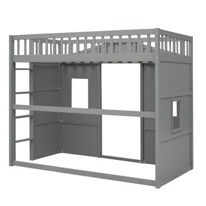 English Elm Twin House Loft Bed Solid Pine Frame with Guard Rails and Ladder for Kids Rooms LT000335AAE