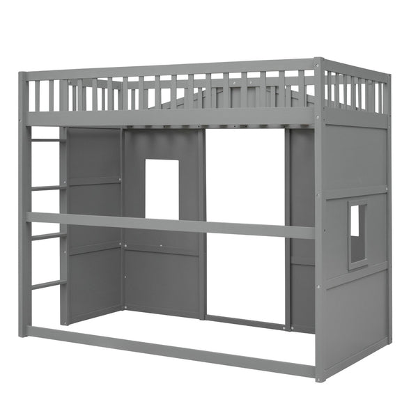 English Elm Twin House Loft Bed Solid Pine Frame with Guard Rails and Ladder for Kids Rooms LT000335AAE