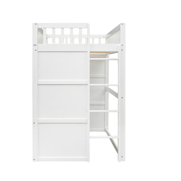 English Elm Twin House Frame Loft Bed Solid Pine White Finish with Guard Rails for Kids LT000335AAK