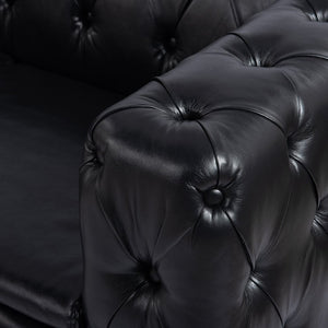English Elm 84.06 Inch Tufted Pu Leather Three Seat Sofa with Sled Iron Legs for Living Room W68041369