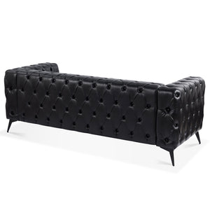 English Elm 84.06 Inch Tufted Pu Leather Three Seat Sofa with Sled Iron Legs for Living Room W68041369
