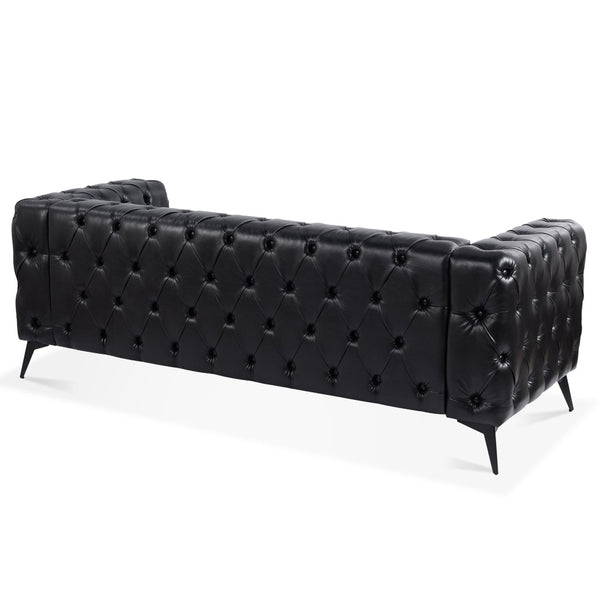 English Elm 84.06 Inch Tufted Pu Leather Three Seat Sofa with Sled Iron Legs for Living Room W68041369
