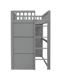 English Elm Twin House Loft Bed Pinewood Frame with Guard Rail and Ladder for Kids Room LT000335AAN