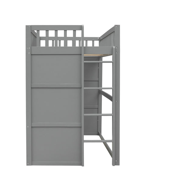 English Elm Twin House Loft Bed Pinewood Frame with Guard Rail and Ladder for Kids Room LT000335AAN