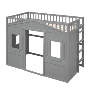 English Elm Twin House Loft Bed Solid Pine Frame with Guard Rails and Ladder for Kids Rooms LT000335AAE