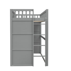 English Elm Twin House Loft Bed Solid Pine Frame with Guard Rails and Ladder for Kids Rooms LT000335AAE
