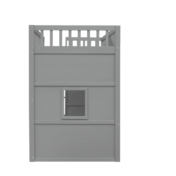 English Elm Twin House Loft Bed Pinewood Frame with Guard Rail and Ladder for Kids Room LT000335AAN