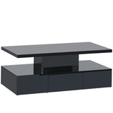 English Elm Modern Glossy Coffee Table With Drawer, 2-Tier Rectangle Center Table With Led Lighting For Living Room, 39.3''X19.6''X15.3'', Black