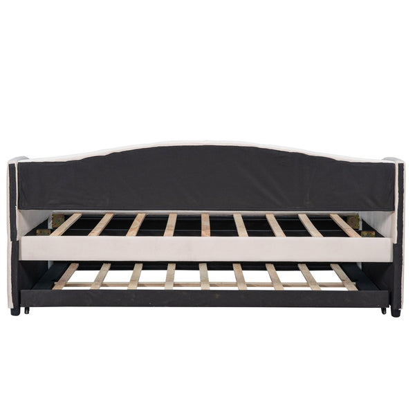 English Elm Upholstered Velvet Twin Daybed with Pull Out Trundle for Guest or Studio Rooms LP000412AAA