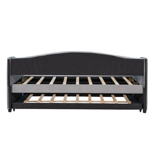 English Elm Upholstered Velvet Twin Daybed with Pull Out Trundle for Guest or Studio Rooms LP000412AAE