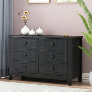 English Elm Drawer Dresser BAR CABINET with Anti-Tilt Anchor, Birch Frame, Soft-Closing Slides, Retro Shell Handles — Black W679S00032