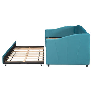 English Elm Upholstered Velvet Twin Daybed with Pull Out Trundle for Guest or Studio Rooms LP000412AAC
