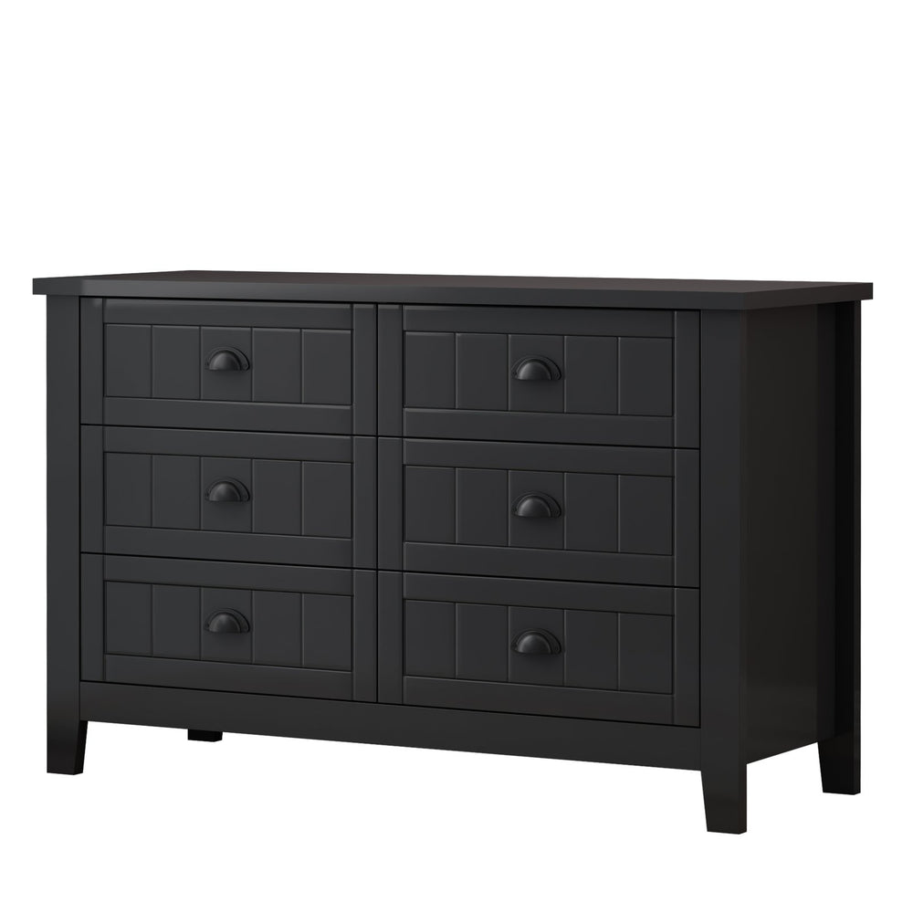 English Elm Drawer Dresser BAR CABINET with Anti-Tilt Anchor, Birch Frame, Soft-Closing Slides, Retro Shell Handles — Black W679S00032