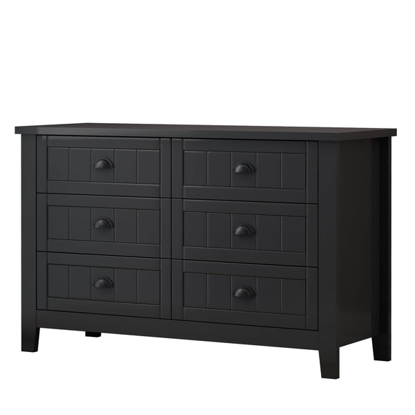 English Elm Drawer Dresser BAR CABINET with Anti-Tilt Anchor, Birch Frame, Soft-Closing Slides, Retro Shell Handles — Black W679S00032