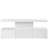 English Elm Modern Glossy Coffee Table With Drawer, 2-Tier Rectangle Center Table With Led Lighting For Living Room, 39.3''X19.6''X15.3'', White