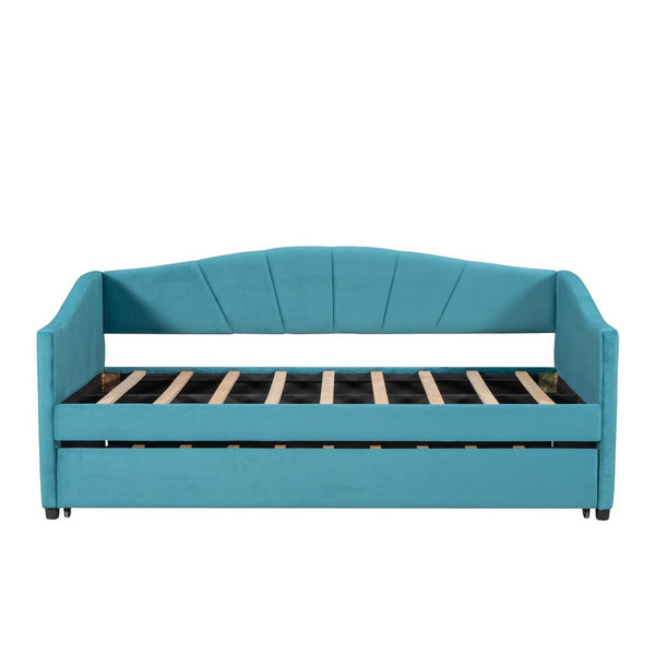 English Elm Upholstered Velvet Twin Daybed with Pull Out Trundle for Guest or Studio Rooms LP000412AAC