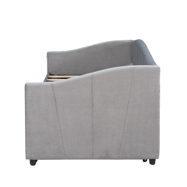 English Elm Upholstered Velvet Twin Daybed with Pull Out Trundle for Guest or Studio Rooms LP000412AAE