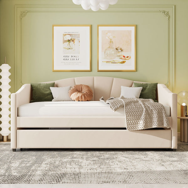 English Elm Upholstered Velvet Twin Daybed with Pull Out Trundle for Guest or Studio Rooms LP000412AAA