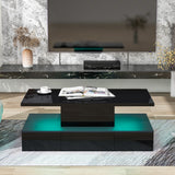 Modern Glossy LED Coffee Table, 2-Tier with Drawer Storage