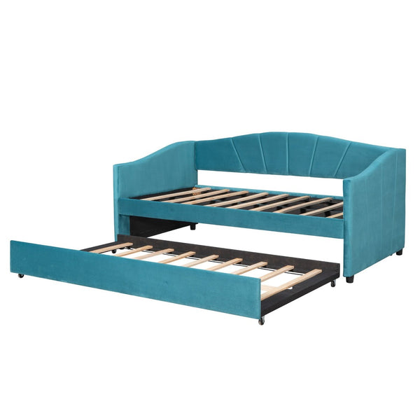 English Elm Upholstered Velvet Twin Daybed with Pull Out Trundle for Guest or Studio Rooms LP000412AAC