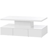 English Elm Modern Glossy Coffee Table With Drawer, 2-Tier Rectangle Center Table With Led Lighting For Living Room, 39.3''X19.6''X15.3'', White