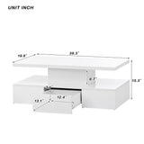 English Elm Modern Glossy Coffee Table With Drawer, 2-Tier Rectangle Center Table With Led Lighting For Living Room, 39.3''X19.6''X15.3'', White