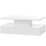 English Elm Modern Glossy Coffee Table With Drawer, 2-Tier Rectangle Center Table With Led Lighting For Living Room, 39.3''X19.6''X15.3'', White