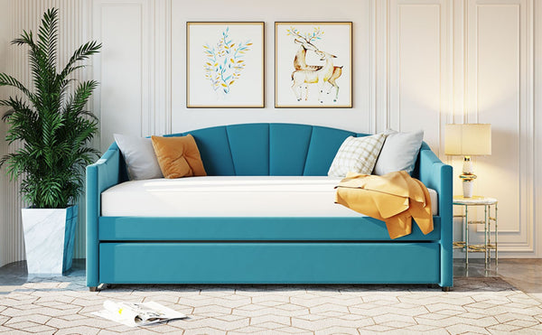 English Elm Upholstered Velvet Twin Daybed with Pull Out Trundle for Guest or Studio Rooms LP000412AAC