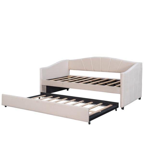 English Elm Upholstered Velvet Twin Daybed with Pull Out Trundle for Guest or Studio Rooms LP000412AAA