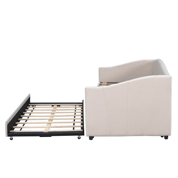 English Elm Upholstered Velvet Twin Daybed with Pull Out Trundle for Guest or Studio Rooms LP000412AAA