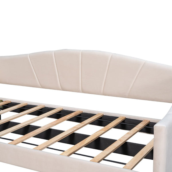English Elm Upholstered Velvet Twin Daybed with Pull Out Trundle for Guest or Studio Rooms LP000412AAA