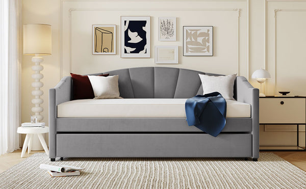 English Elm Upholstered Velvet Twin Daybed with Pull Out Trundle for Guest or Studio Rooms LP000412AAE