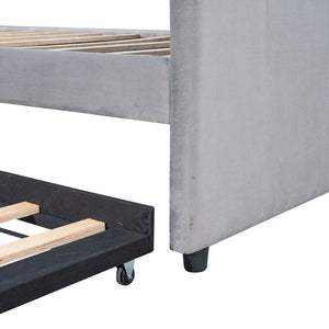 English Elm Upholstered Velvet Twin Daybed with Pull Out Trundle for Guest or Studio Rooms LP000412AAE