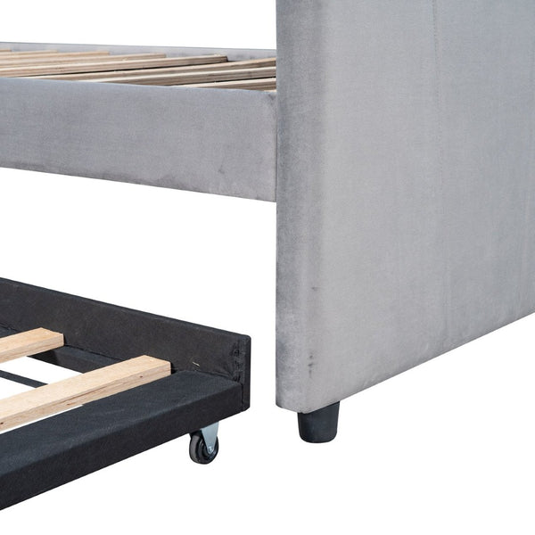 English Elm Upholstered Velvet Twin Daybed with Pull Out Trundle for Guest or Studio Rooms LP000412AAE