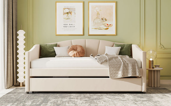English Elm Upholstered Velvet Twin Daybed with Pull Out Trundle for Guest or Studio Rooms LP000412AAA