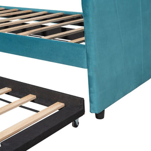 English Elm Upholstered Velvet Twin Daybed with Pull Out Trundle for Guest or Studio Rooms LP000412AAC