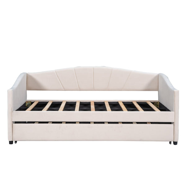 English Elm Upholstered Velvet Twin Daybed with Pull Out Trundle for Guest or Studio Rooms LP000412AAA