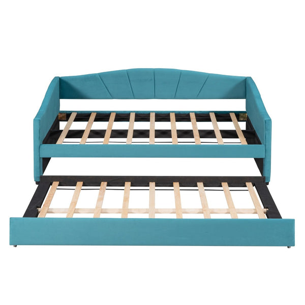 English Elm Upholstered Velvet Twin Daybed with Pull Out Trundle for Guest or Studio Rooms LP000412AAC