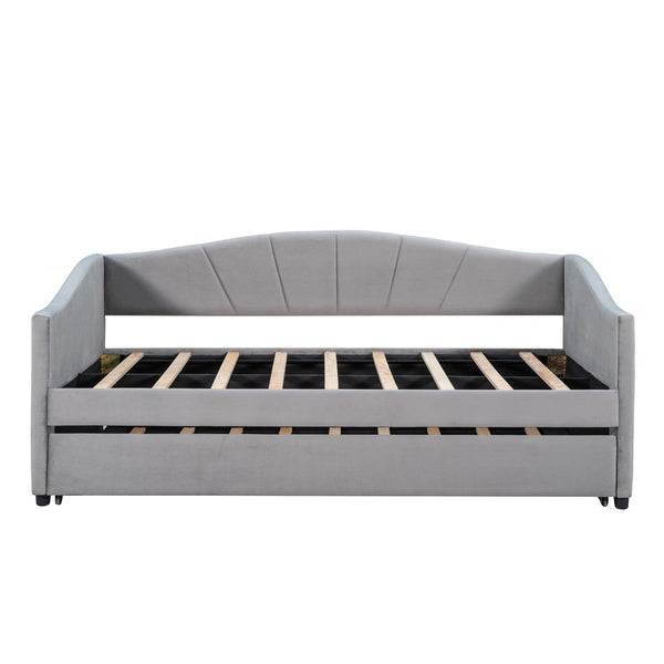 English Elm Upholstered Velvet Twin Daybed with Pull Out Trundle for Guest or Studio Rooms LP000412AAE