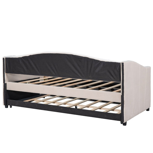 English Elm Upholstered Velvet Twin Daybed with Pull Out Trundle for Guest or Studio Rooms LP000412AAA