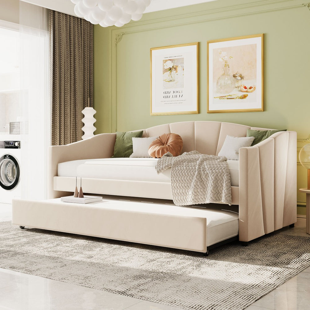 English Elm Upholstered Velvet Twin Daybed with Pull Out Trundle for Guest or Studio Rooms LP000412AAA