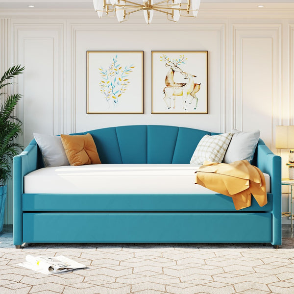 English Elm Upholstered Velvet Twin Daybed with Pull Out Trundle for Guest or Studio Rooms LP000412AAC