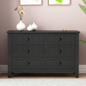 English Elm Drawer Dresser BAR CABINET with Anti-Tilt Anchor, Birch Frame, Soft-Closing Slides, Retro Shell Handles — Black W679S00032
